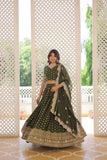 Pure Dyable Viscous Jacquard Double Zari Worked Lehenga Choli -Lehenga Choli Green / Semi Stitched women's fashion mart