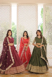 Pure Dyable Viscous Jacquard Double Zari Worked Lehenga Choli -Lehenga Choli Wine / Semi Stitched women's fashion mart