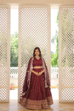 Pure Dyable Viscous Jacquard Double Zari Worked Lehenga Choli -Lehenga Choli Wine / Semi Stitched women's fashion mart
