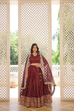 Pure Dyable Viscous Jacquard Double Zari Worked Lehenga Choli -Lehenga Choli Wine / Semi Stitched women's fashion mart