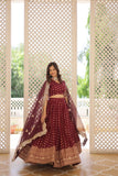 Pure Dyable Viscous Jacquard Double Zari Worked Lehenga Choli -Lehenga Choli Wine / Semi Stitched women's fashion mart