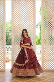 Pure Dyable Viscous Jacquard Double Zari Worked Lehenga Choli -Lehenga Choli Wine / Semi Stitched women's fashion mart