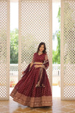 Pure Dyable Viscous Jacquard Double Zari Worked Lehenga Choli -Lehenga Choli Wine / Semi Stitched women's fashion mart