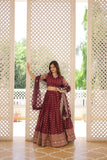 Pure Dyable Viscous Jacquard Double Zari Worked Lehenga Choli -Lehenga Choli Wine / Semi Stitched women's fashion mart