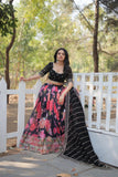 Black Floral Digital Printed Sequins Embroidered Lehenga Choli - women's fashion mart