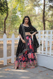 Black Floral Digital Printed Sequins Embroidered Lehenga Choli - women's fashion mart