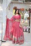 Elegant and Outstanding Embroidered Lehenga Choli -Lehenga Choli Pink / Semi Stitched women's fashion mart