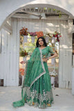 Elegant and Outstanding Embroidered Lehenga Choli -Lehenga Choli Green / Semi Stitched women's fashion mart