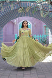 Dazzling Faux Georgette Embroidered Thread Worked Gown With Dupatta -Gowns Peach / S women's fashion mart