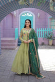 Dazzling Faux Georgette Embroidered Thread Worked Gown With Dupatta -Gowns Peach / S women's fashion mart