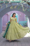 Dazzling Faux Georgette Embroidered Thread Worked Gown With Dupatta -Gowns Peach / S women's fashion mart