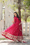 Gorgeous Faux Georgette Rich Sequins Embroidered Gown With Dupatta -Gowns Pink / M women's fashion mart