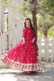 Gorgeous Faux Georgette Rich Sequins Embroidered Gown With Dupatta -Gowns Pink / M women's fashion mart