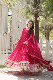Gorgeous Faux Georgette Rich Sequins Embroidered Gown With Dupatta -Gowns Pink / M women's fashion mart