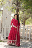 Gorgeous Faux Georgette Rich Sequins Embroidered Gown With Dupatta -Gowns Pink / M women's fashion mart