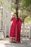 Gorgeous Faux Georgette Rich Sequins Embroidered Gown With Dupatta -Gowns Pink / M women's fashion mart