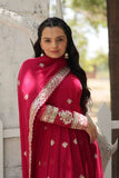 Gorgeous Faux Georgette Rich Sequins Embroidered Gown With Dupatta -Gowns Pink / M women's fashion mart