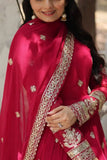 Gorgeous Faux Georgette Rich Sequins Embroidered Gown With Dupatta -Gowns Pink / M women's fashion mart