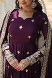 Gorgeous Faux Georgette Rich Sequins Embroidered Gown With Dupatta -Gowns Pink / M women's fashion mart