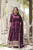 Gorgeous Faux Georgette Rich Sequins Embroidered Gown With Dupatta -Gowns Pink / M women's fashion mart