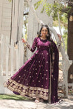 Gorgeous Faux Georgette Rich Sequins Embroidered Gown With Dupatta -Gowns Pink / M women's fashion mart