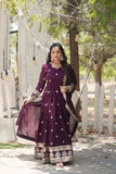 Gorgeous Faux Georgette Rich Sequins Embroidered Gown With Dupatta -Gowns Wine / M women's fashion mart