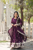 Gorgeous Faux Georgette Rich Sequins Embroidered Gown With Dupatta -Gowns Pink / M women's fashion mart