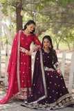 Gorgeous Faux Georgette Rich Sequins Embroidered Gown With Dupatta -Gowns Pink / M women's fashion mart