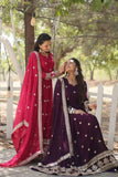 Gorgeous Faux Georgette Rich Sequins Embroidered Gown With Dupatta -Gowns Pink / M women's fashion mart