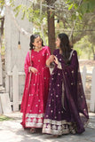 Gorgeous Faux Georgette Rich Sequins Embroidered Gown With Dupatta -Gowns Pink / M women's fashion mart