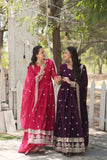 Gorgeous Faux Georgette Rich Sequins Embroidered Gown With Dupatta -Gowns Pink / M women's fashion mart