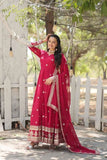 Gorgeous Faux Georgette Rich Sequins Embroidered Gown With Dupatta -Gowns Pink / M women's fashion mart