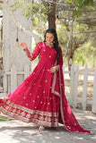 Gorgeous Faux Georgette Rich Sequins Embroidered Gown With Dupatta -Gowns Pink / M women's fashion mart