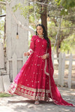 Gorgeous Faux Georgette Rich Sequins Embroidered Gown With Dupatta -Gowns Pink / M women's fashion mart