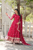 Gorgeous Faux Georgette Rich Sequins Embroidered Gown With Dupatta -Gowns Pink / M women's fashion mart