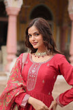 Festival Wear Chinon Rich Sequins Embroidered Gown -Gowns Maroon / M women's fashion mart