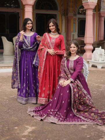 Festival Wear Chinon Rich Sequins Embroidered Designer Gown - women's fashion mart