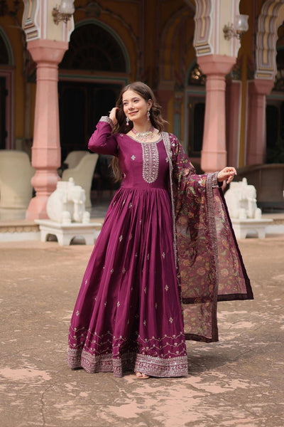 Festival Wear Chinon Rich Sequins Embroidered Gown - women's fashion mart