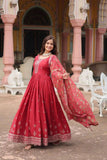 Festival Wear Chinon Rich Sequins Embroidered Gown -Gowns Maroon / M women's fashion mart