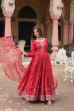 Festival Wear Chinon Rich Sequins Embroidered Gown -Gowns Maroon / M women's fashion mart