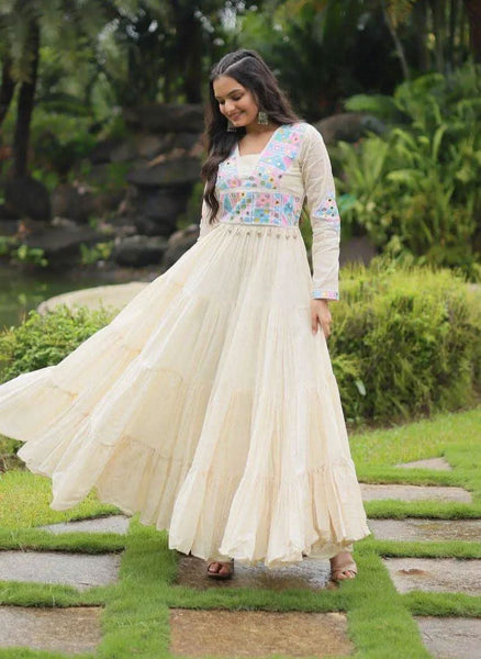 Wear Kora Cotton Kutchi Gamthi Worked Gown -Gowns L women's fashion mart