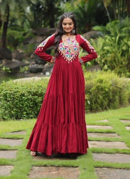 Wear Rayon Kutchi Gamthi Worked Gown -Gowns L women's fashion mart
