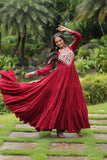 Wear Rayon Kutchi Gamthi Worked Gown -Gowns L women's fashion mart