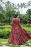 Fabulous and Comfortable Cotton Printed Navaratri Gown -Gowns Maroon / L women's fashion mart