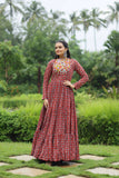 Fabulous and Comfortable Cotton Printed Navaratri Gown -Gowns Maroon / L women's fashion mart