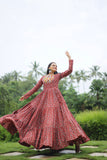 Fabulous and Comfortable Cotton Printed Navaratri Gown -Gowns Maroon / L women's fashion mart