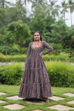 Fabulous and Comfortable Cotton Printed Navaratri Gown -Gowns Black / L women's fashion mart