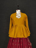 Maroon Color Foil Printed Rayon Material Lehenga With Top
