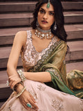 Beige Color Golden Sequined Using Thread,Coding & Zarkans Embroidered Viscos Semi-Stitched Lehenga choli with Contrast Dupatta  women's fashion mart