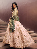 Beige Color Golden Sequined Using Thread,Coding & Zarkans Embroidered Viscos Semi-Stitched Lehenga choli with Contrast Dupatta  women's fashion mart